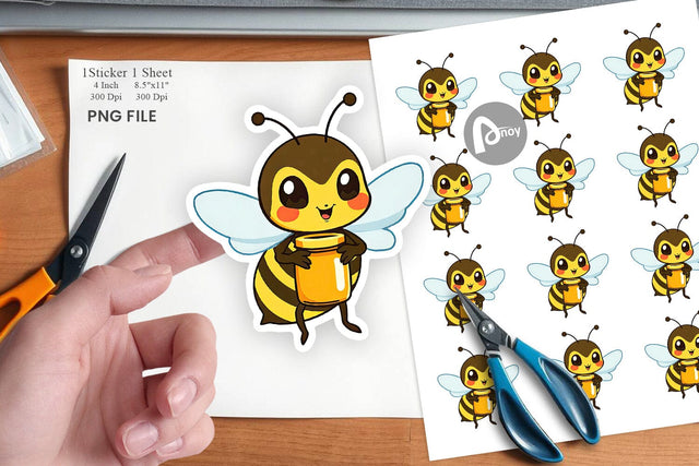 Bee with Honey Jar Sticker Sublimation artnoy 