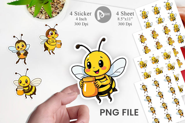 Bee with Honey Jar Sticker Sublimation artnoy 