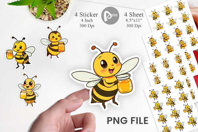 Bee with Honey Jar Sticker Sublimation artnoy 