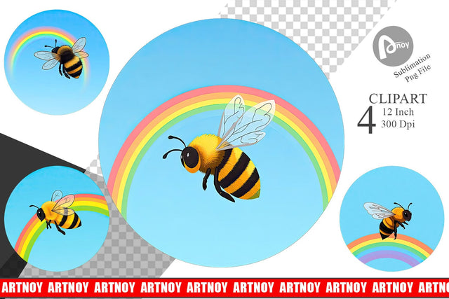 Bee with Rainbow Clipart Sublimation artnoy 