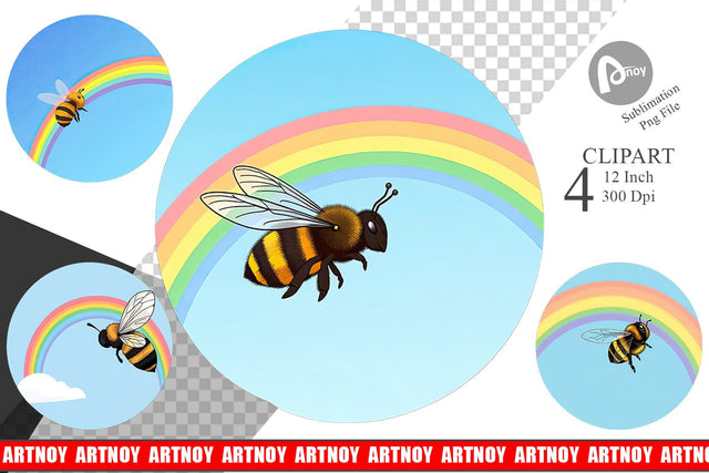 Bee with Rainbow Clipart Sublimation artnoy 