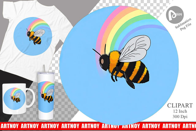 Bee with Rainbow Clipart Sublimation artnoy 