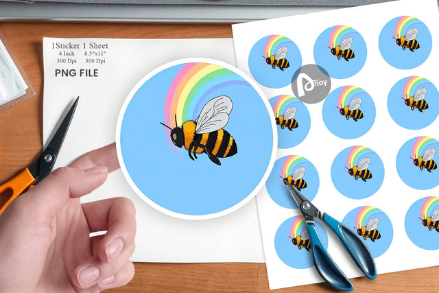 Bee with Rainbow Sticker Sublimation artnoy 