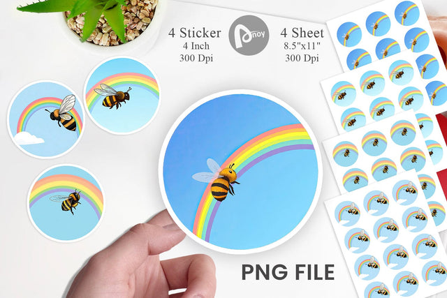 Bee with Rainbow Sticker Sublimation artnoy 