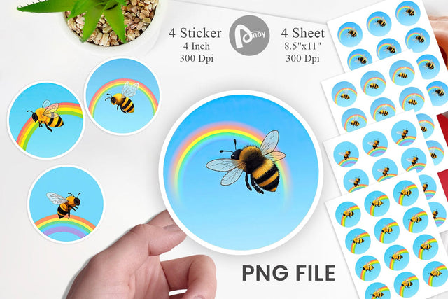 Bee with Rainbow Sticker Sublimation artnoy 