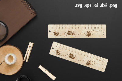 Bee Wooden Ruler Laser Engraving, Back to School Gift SVG zafrans studio 