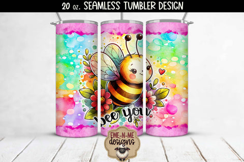 Bee You Cute Flowers 20oz Seamless Tumbler Wrap Sublimation Ewe-N-Me Designs 