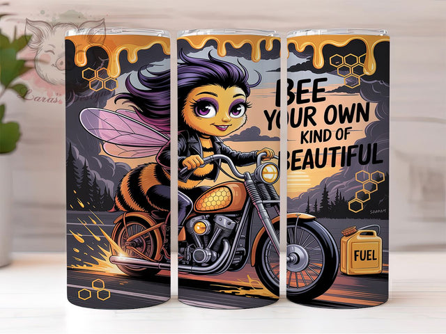Bee Your Own Kind of Beautiful Tumbler Wrap, Motivational Quote Tumbler, Biker Tumbler Design, Honey Bee Tumbler Wrap, 20oz Skinny Tumbler, Inspirational Tumbler Design Sublimation Lara' s Designs 