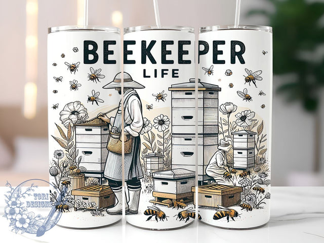 Beekeeper Life 20oz Skinny Tumbler, Bee Keeper Tumbler Png, Straight & Tapered Tumbler Wrap, Instant Digital Download Sublimation ToriDesigns 