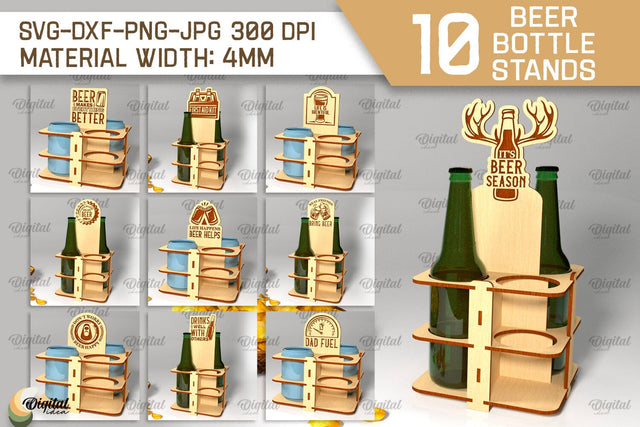Beer Bottle Stands Laser Cut Bundle. Wooden Beer Holders SVG SVG Evgenyia Guschina 