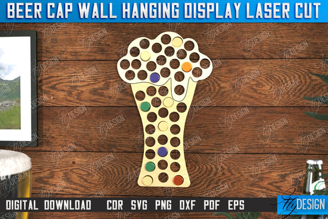 Beer Cap Wall Hanging Display Laser Cut, Beer Bottle Cap Holder, Personalized Beer Bottle Cap Collector, Man Cave Decor SVG, Map Collection, Gift for Dad SVG Fly Design 