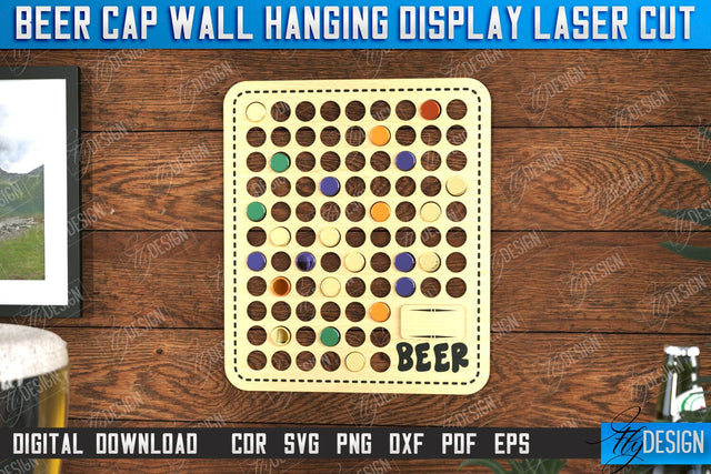 Beer Cap Wall Hanging Display Laser Cut, Beer Bottle Cap Holder, Personalized Beer Bottle Cap Collector, Man Cave Decor SVG, Map Collection, Gift for Dad SVG Fly Design 