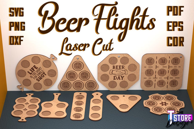Beer Flights Laser Cut | Beer Holder Design | Beer Day | CNC Files SVG The T Store Design 