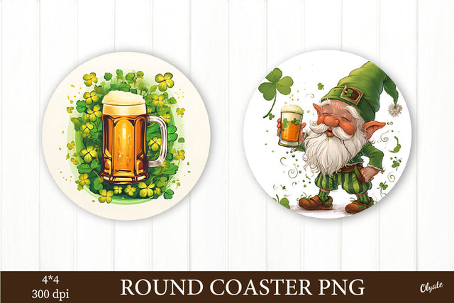 Beer, Gnome Round Coaster Sublimation PNG St Patricks Day PNG Sublimation Olga Terlyanskaya 
