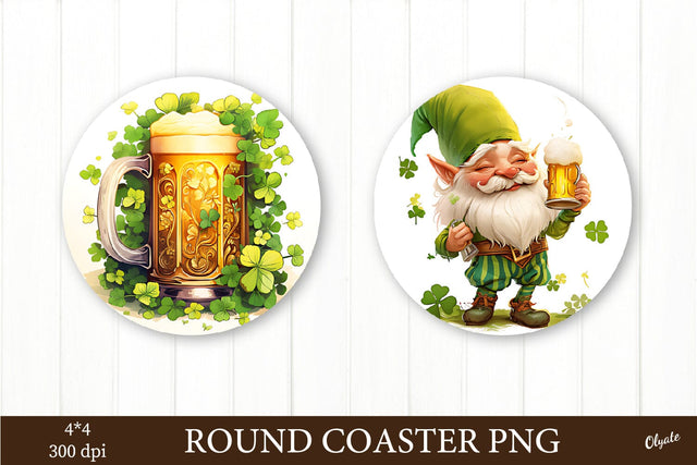 Beer, Gnome Round Coaster Sublimation. St Patricks Day PNG Sublimation Olga Terlyanskaya 