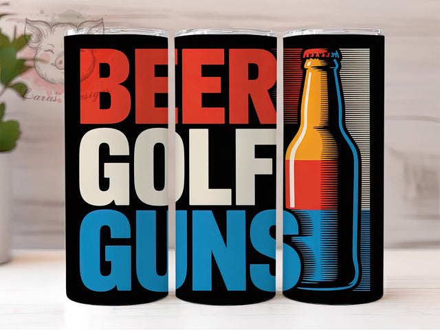 Beer Golf Guns 20oz Tumbler Wrap, Funny Beer Quote, Drinking Humor, Golf Lifestyle, Gun Enthusiast, 20oz Tumbler Wrap, Sublimation PNG Sublimation Lara' s Designs 