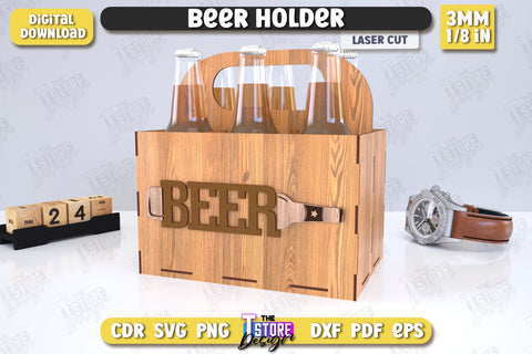 Beer Holder Laser Cut Bundle | Wooden Beer Caddy | Beer Bottle Holder | Beer Basket | CNC Files SVG The T Store Design 