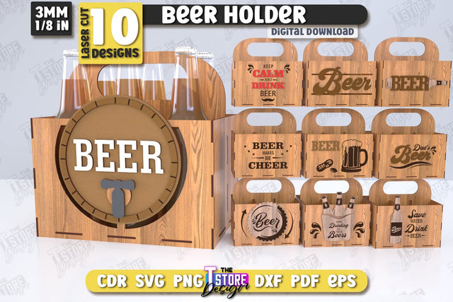 Beer Holder Laser Cut Bundle | Wooden Beer Caddy | Beer Bottle Holder | Beer Basket | CNC Files SVG The T Store Design 