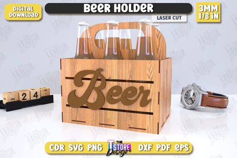 Beer Holder Laser Cut Bundle | Wooden Beer Caddy | Beer Bottle Holder | Beer Basket | CNC Files SVG The T Store Design 