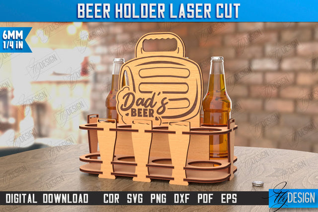 Beer Holder Laser Cut | Wooden Beer Caddy | Beer Bottle Holder | Beer Basket | CNC File SVG Fly Design 