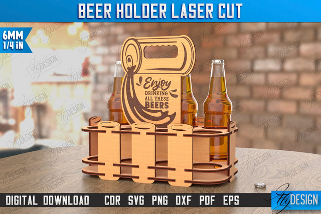 Beer Holder Laser Cut | Wooden Beer Caddy | Beer Bottle Holder | Beer Basket | CNC File SVG Fly Design 