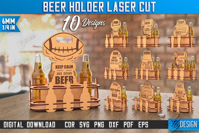 Beer Holder Laser Cut | Wooden Beer Caddy | Beer Bottle Holder | Beer Basket | CNC File SVG Fly Design 