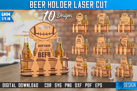 Beer Holder Laser Cut | Wooden Beer Caddy | Beer Bottle Holder | Beer Basket | CNC File SVG Fly Design 