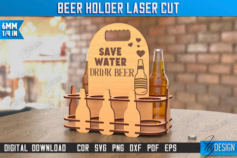 Beer Holder Laser Cut | Wooden Beer Caddy | Beer Bottle Holder | Beer Basket | CNC File SVG Fly Design 
