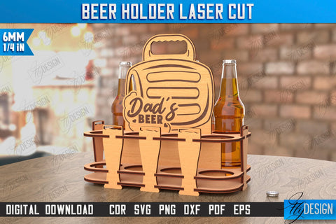 Beer Holder Laser Cut | Wooden Beer Caddy | Beer Bottle Holder | Beer Basket | CNC File SVG Fly Design 