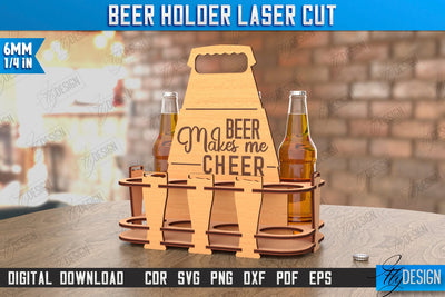 Beer Holder Laser Cut | Wooden Beer Caddy | Beer Bottle Holder | Beer Basket | CNC File SVG Fly Design 