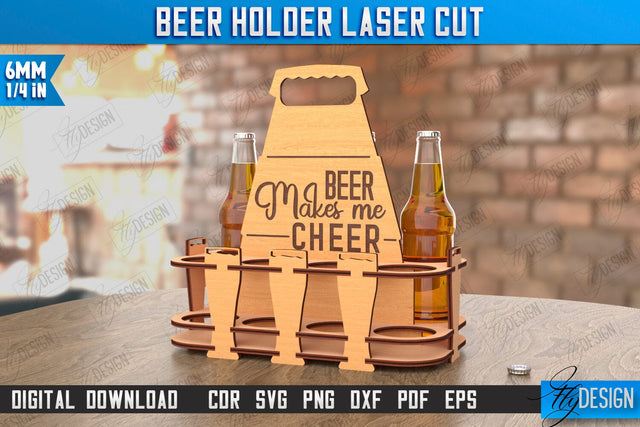 Beer Holder Laser Cut | Wooden Beer Caddy | Beer Bottle Holder | Beer Basket | CNC File SVG Fly Design 