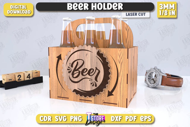 Beer Holder Laser Cut | Wooden Beer Caddy | Beer Bottle Holder | Beer Basket | CNC File SVG The T Store Design 