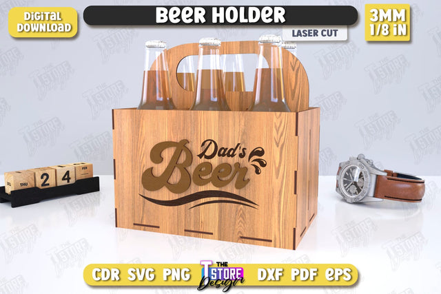 Beer Holder Laser Cut | Wooden Beer Caddy | Beer Bottle Holder | Beer Basket | CNC File SVG The T Store Design 