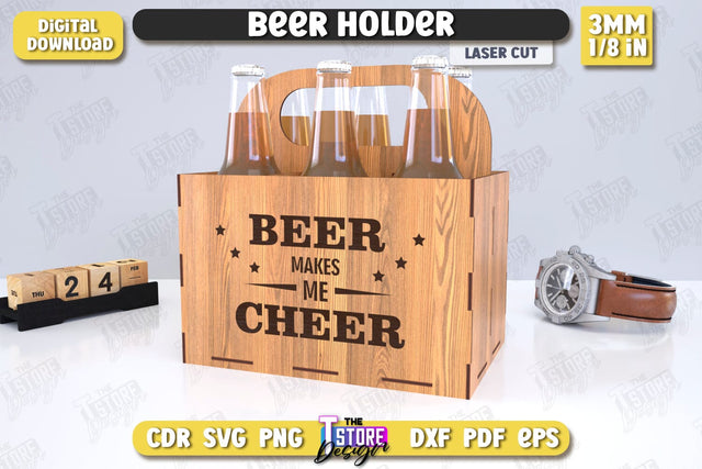 Beer Holder Laser Cut | Wooden Beer Caddy | Beer Bottle Holder | Beer Basket | CNC File SVG The T Store Design 