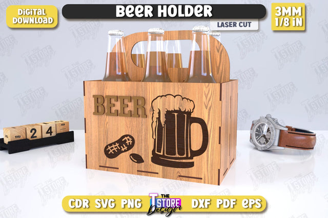 Beer Holder Laser Cut | Wooden Beer Caddy | Beer Bottle Holder | Beer Basket | CNC File SVG The T Store Design 