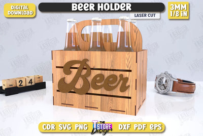 Beer Holder Laser Cut | Wooden Beer Caddy | Beer Bottle Holder | Beer Basket | CNC File SVG The T Store Design 