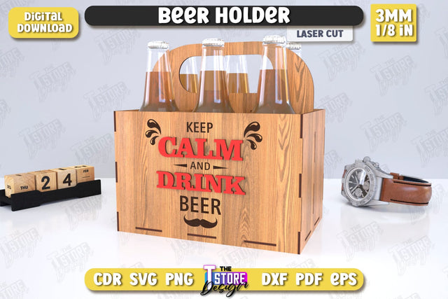 Beer Holder Laser Cut | Wooden Beer Caddy | Beer Bottle Holder | Beer Basket | CNC File SVG The T Store Design 