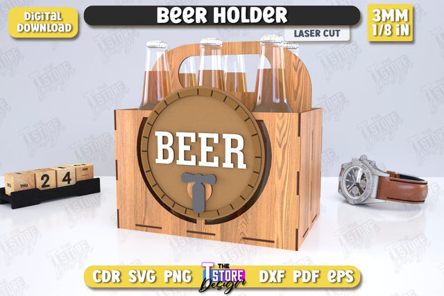 Beer Holder Laser Cut | Wooden Beer Caddy | Beer Bottle Holder | Beer Basket | CNC File SVG The T Store Design 