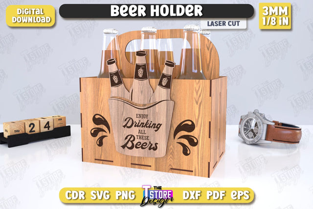 Beer Holder Laser Cut | Wooden Beer Caddy | Beer Bottle Holder | Beer Basket | CNC File SVG The T Store Design 