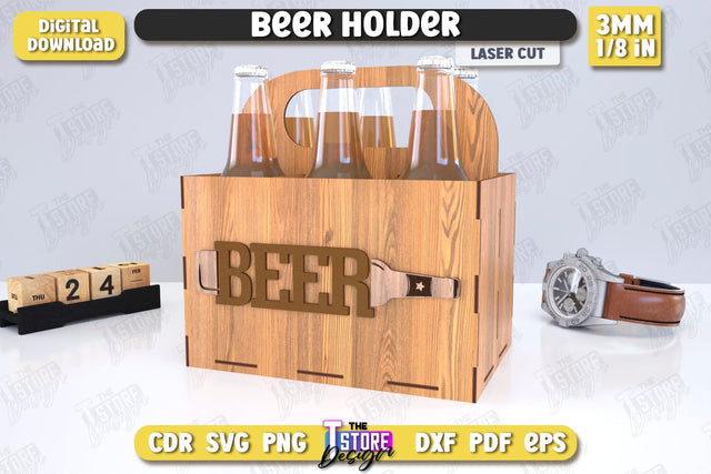 Beer Holder Laser Cut | Wooden Beer Caddy | Beer Bottle Holder | Beer Basket | CNC File SVG The T Store Design 