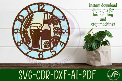 Beer hops and wheat clock wall clock laser cut files, SVG SVG APInspireddesigns 