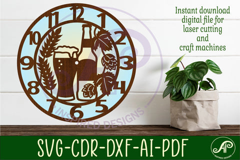 Beer hops and wheat clock wall clock laser cut files, SVG SVG APInspireddesigns 