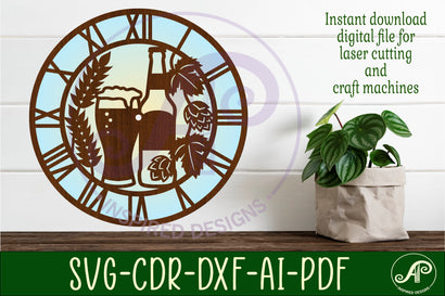 Beer hops and wheat clock wall clock laser cut files, SVG SVG APInspireddesigns 