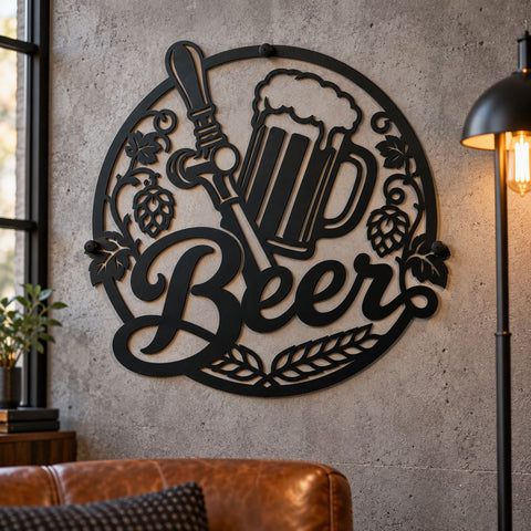 Beer Sign Laser SVG | Beer Mug DXF | Brewery Metal Art | Bar Wall Decor Svg | Hops CNC File | Plasma Cut Design SVG HappyDesignStudio 