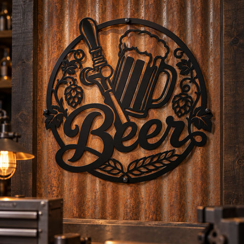 Beer Sign Laser SVG | Beer Mug DXF | Brewery Metal Art | Bar Wall Decor Svg | Hops CNC File | Plasma Cut Design SVG HappyDesignStudio 