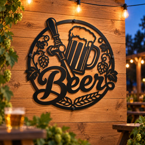 Beer Sign Laser SVG | Beer Mug DXF | Brewery Metal Art | Bar Wall Decor Svg | Hops CNC File | Plasma Cut Design SVG HappyDesignStudio 