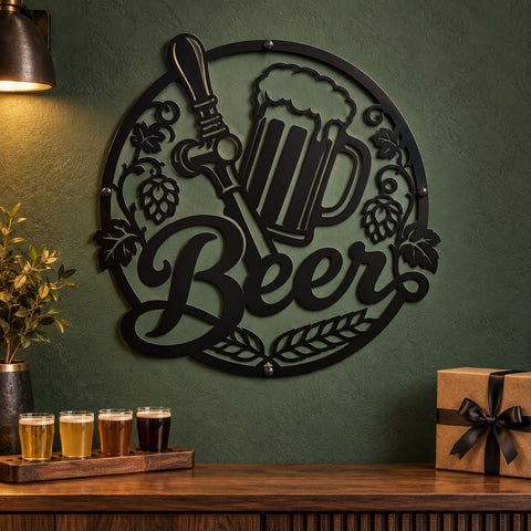 Beer Sign Laser SVG | Beer Mug DXF | Brewery Metal Art | Bar Wall Decor Svg | Hops CNC File | Plasma Cut Design SVG HappyDesignStudio 