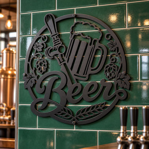 Beer Sign Laser SVG | Beer Mug DXF | Brewery Metal Art | Bar Wall Decor Svg | Hops CNC File | Plasma Cut Design SVG HappyDesignStudio 