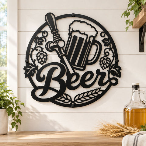 Beer Sign Laser SVG | Beer Mug DXF | Brewery Metal Art | Bar Wall Decor Svg | Hops CNC File | Plasma Cut Design SVG HappyDesignStudio 