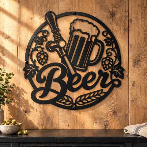 Beer Sign Laser SVG | Beer Mug DXF | Brewery Metal Art | Bar Wall Decor Svg | Hops CNC File | Plasma Cut Design SVG HappyDesignStudio 